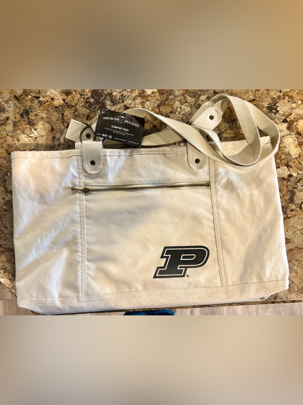 Purdue Canvas Tote Bag in Natural with P Logo